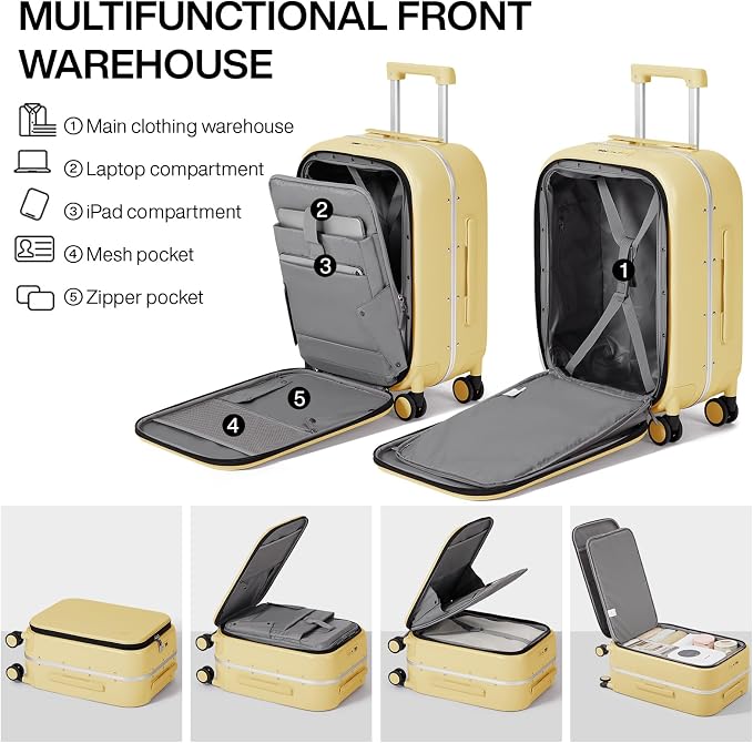 mixi Carry On Luggage, Travel Rolling Luggage Aluminum Frame PC Hardside - Image 4