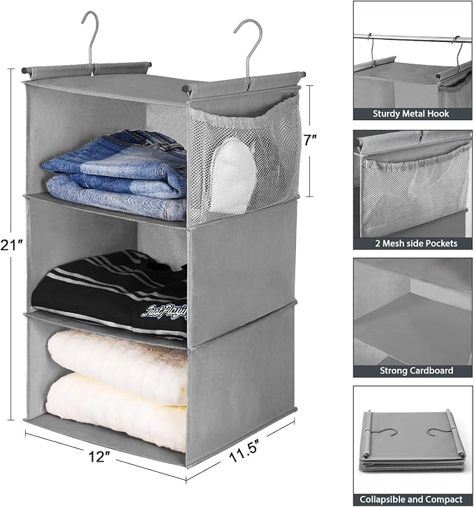 MAX Houser 3 Tier Shelf Hanging Closet Organizer, Space Saver, Closet Hanging - Image 3