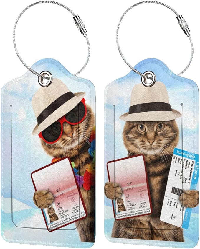 2 Pack Funny Cat Luggage Tags for Suitcases Women Men Kids, Bag Tags for by South+Feather