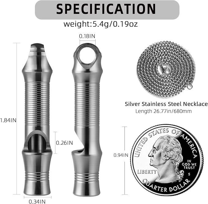 TISUR Titanium Emergency Whistle, EDC Safety Whistles Necklace Loud up to 120db - Image 2