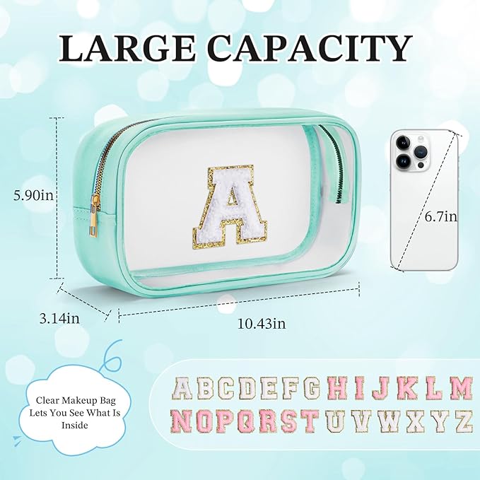 YOOLIFE Initial Clear Makeup Bag | Waterproof Large Makeup Bag | Personalized - Image 4