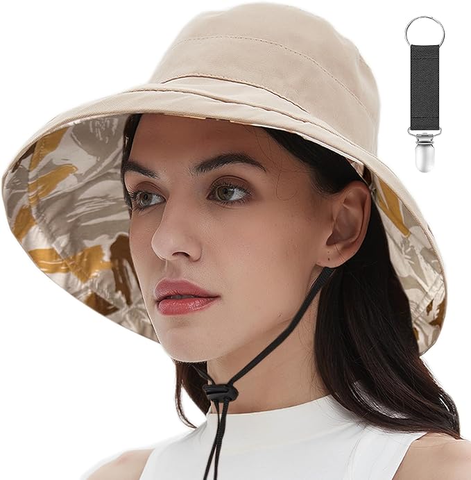 vidsel Womens Sun Hats Wide Brim Reversible Bucket Cotton Hat Packable Summer by vidsel