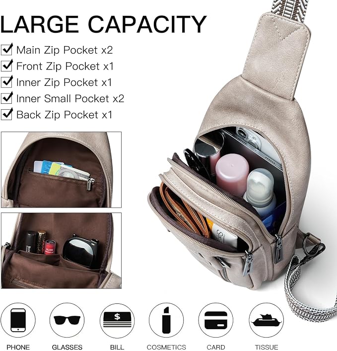7L Sling Bag for Women Men Leather Small Sling Backpack Daypack Anti Theft - Image 3