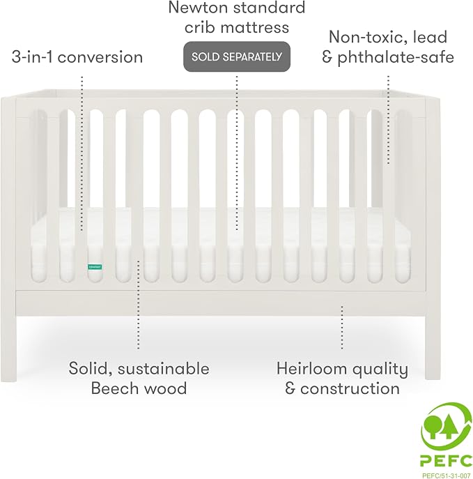 Newton Baby Galileo Standard Crib, Solid Beech Wood in Warm White Color - Image 5