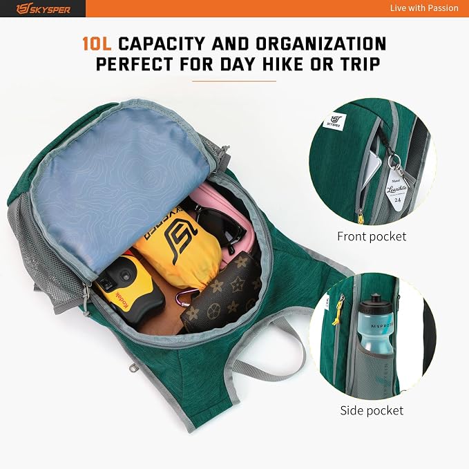 SKYSPER Small Daypack 10L Hiking Backpack Packable Lightweight Travel Day Pack - Image 4