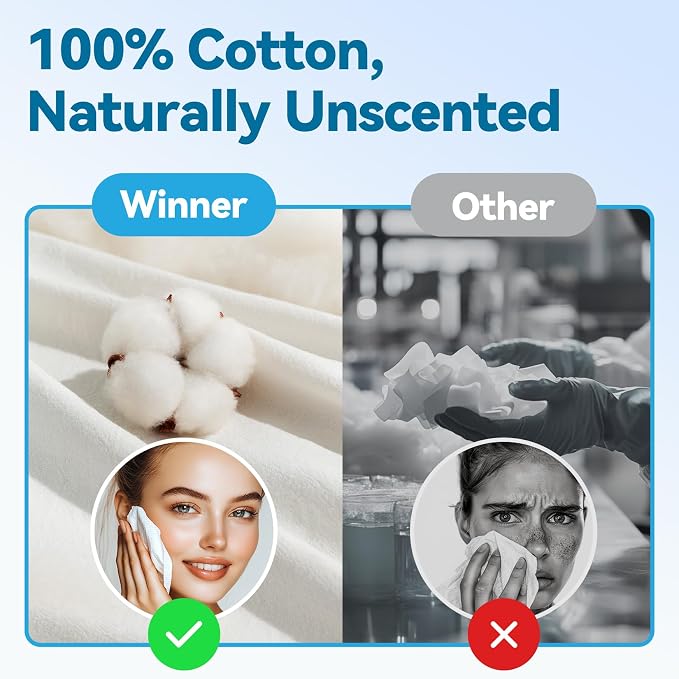 Winner Cotton Face Towels, 100% USDA Biobased Facial Towelettes, Disposable - Image 6