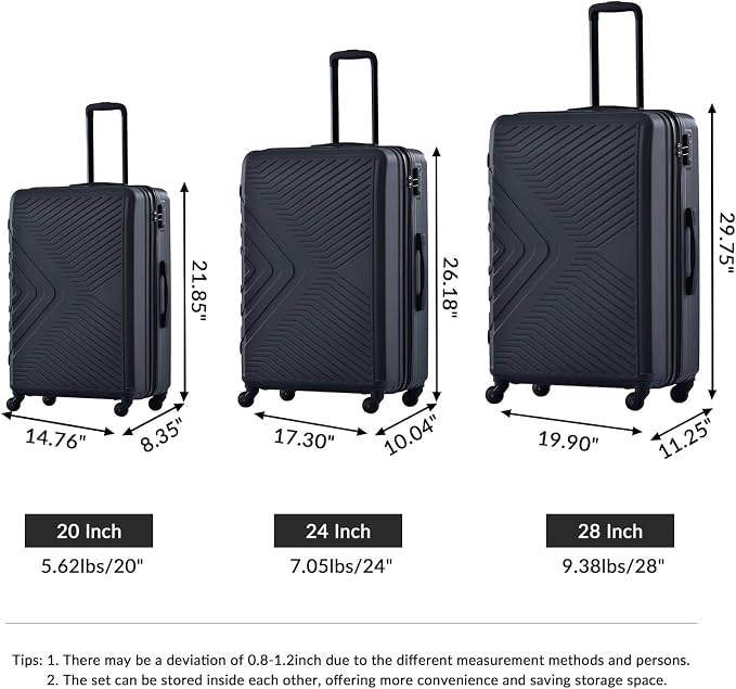 Campfun 3 Piece Luggage Sets, Hardshell ABS Luggage - Image 2