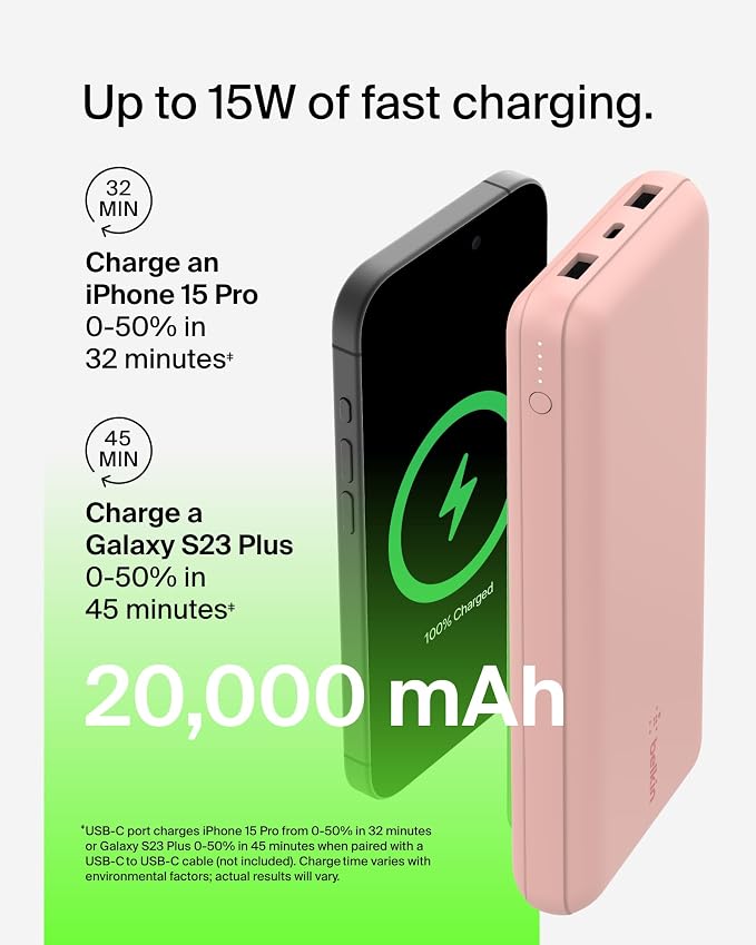 Belkin Portable Charger, USB C Power Bank 20000 mAh w/ 1xUSB-C Port & 2xUSB-A - Image 8