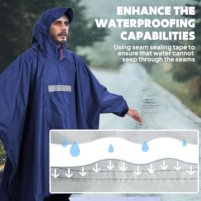 ANYOO Hooded Rain Poncho for Adults Waterproof Lightweight Rain Coat for Men - Image 6