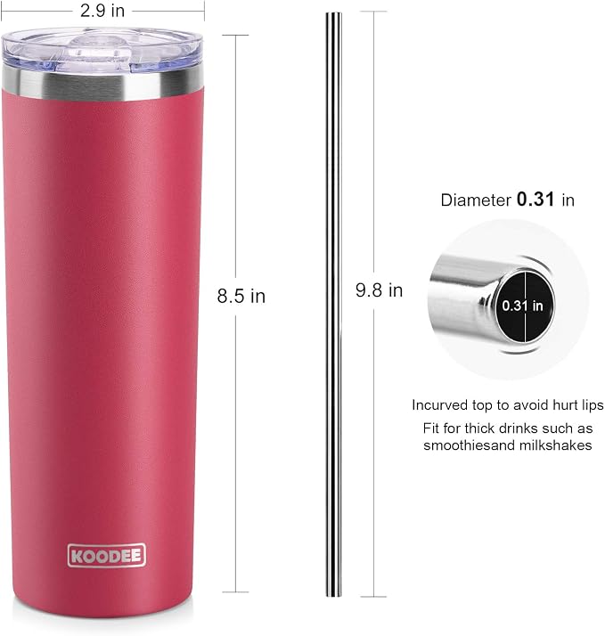 koodee 20 oz Skinny Tumbler Stainless Steel Double Wall Insulated Water Tumbler - Image 6