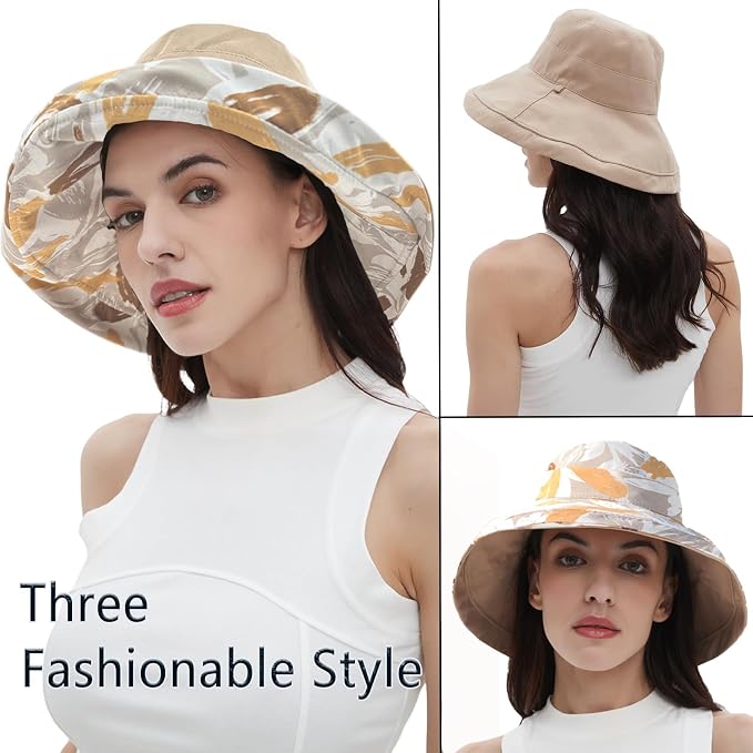 vidsel Womens Sun Hats Wide Brim Reversible Bucket Cotton Hat Packable Summer - Image 6