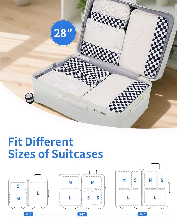 Narwey 7 Set Checkered Packing Cubes - Image 2