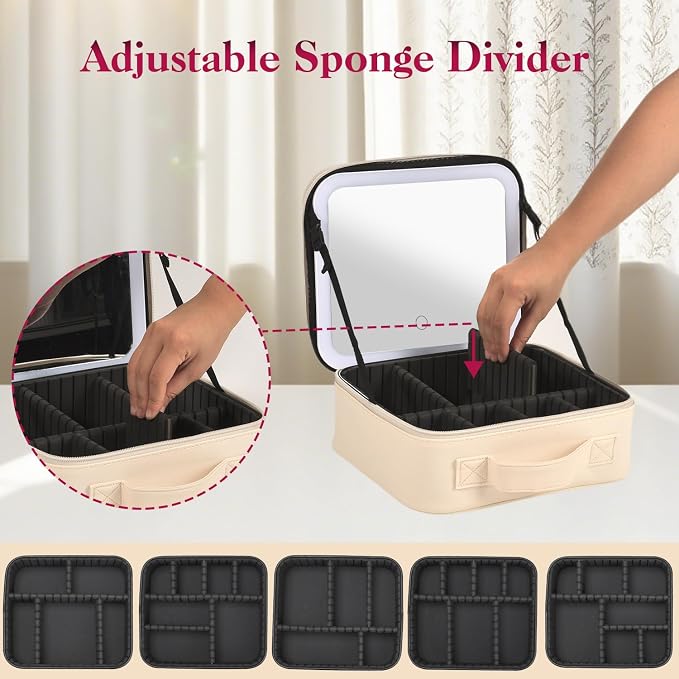 Travel Makeup Bag With LED Mirror, Makeup Travel Train Case with 3 Color Setting - Image 5
