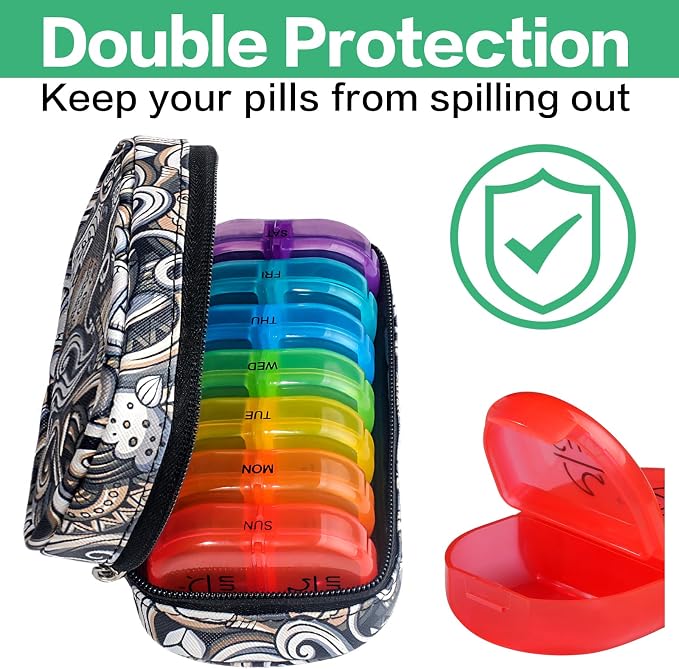 Serfeymi Weekly Travel Pill Organizer 2 Times A Day AM PM Upgraded Rainbow Pill - Image 5