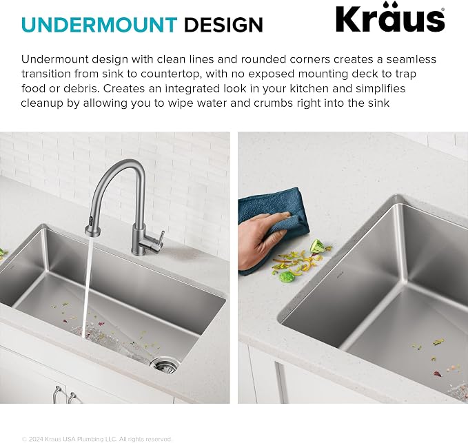 KRAUS Fairlane 25-inch Undermount Single Bowl 18-Gauge Stainless Steel Kitchen - Image 9