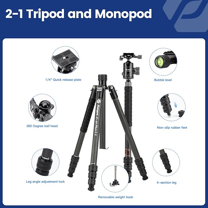 Fotopro 73" Carbon Fiber Tripod - Image 7