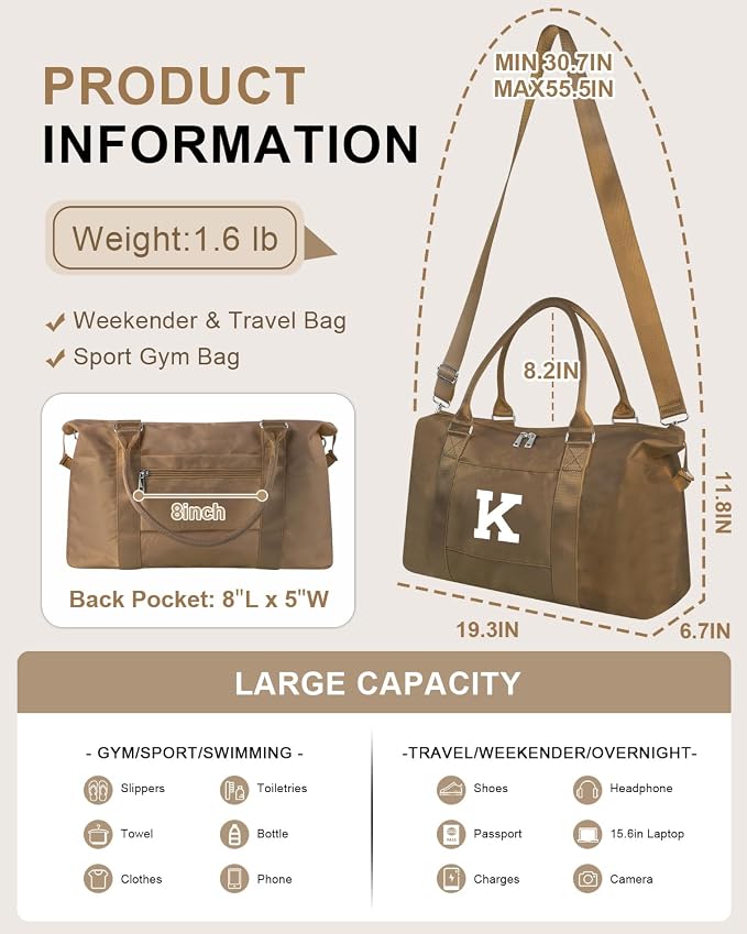 Birthday Graduation Gifts for Daughter, Initial Travel Duffel Bag Sports Gym - Image 2