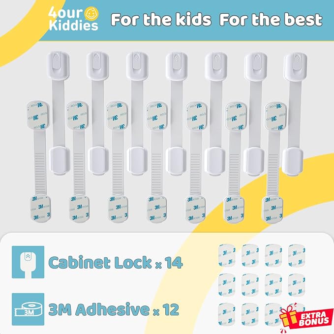 4our Kiddies 14 Pack Baby Proof Cabinet Latches, Childproof Drawer Latches - Image 6