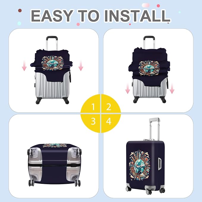ANNA QUEEN World Landmarks Luggage Cover, Dark Travel-Themed Suitcase Protector - Image 6