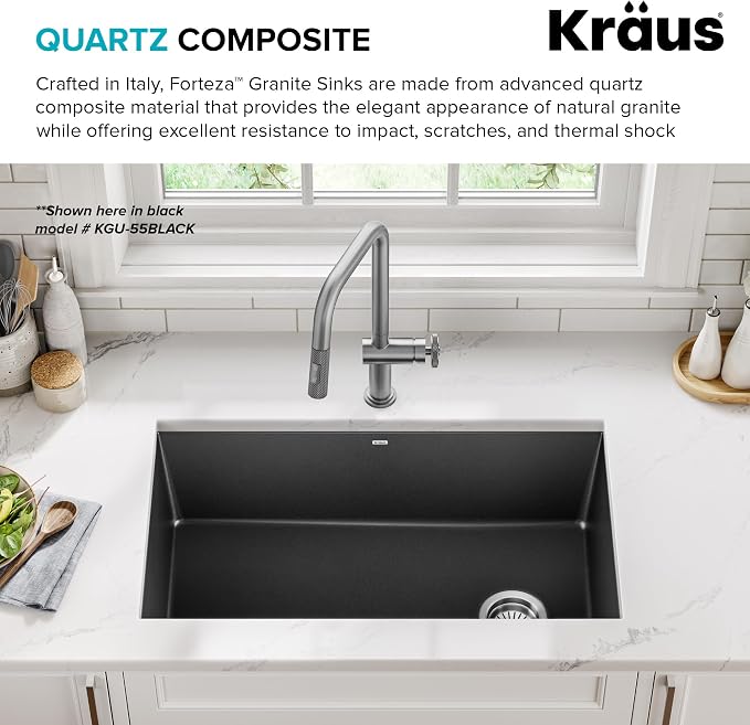 KRAUS Forteza 32-inch Granite Undermount Single Bowl White Kitchen Sink - Image 7