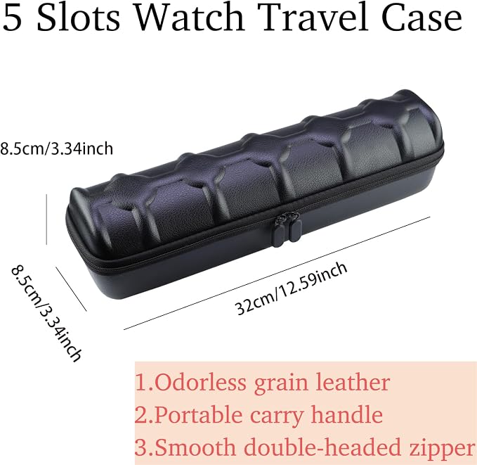 Juntan 5 Slots Hard Watch Travel Case, Portable PU Leather Zipper Storage - Image 2