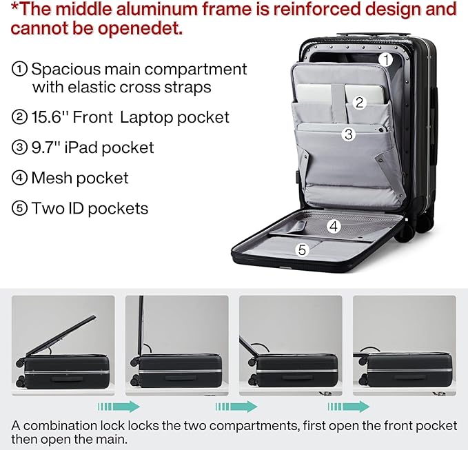 Hanke 20 Inch Carry On Luggage Hard Shell Suitcases - Image 4