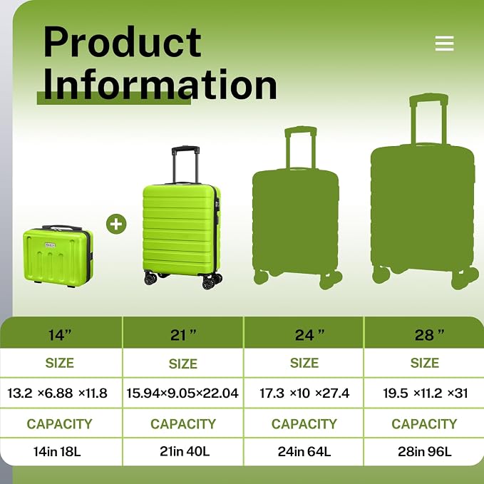AnyZip 21" Carry On Luggage and 14" Mini Cosmetic Cases Luggage Set Hardside PC - Image 2