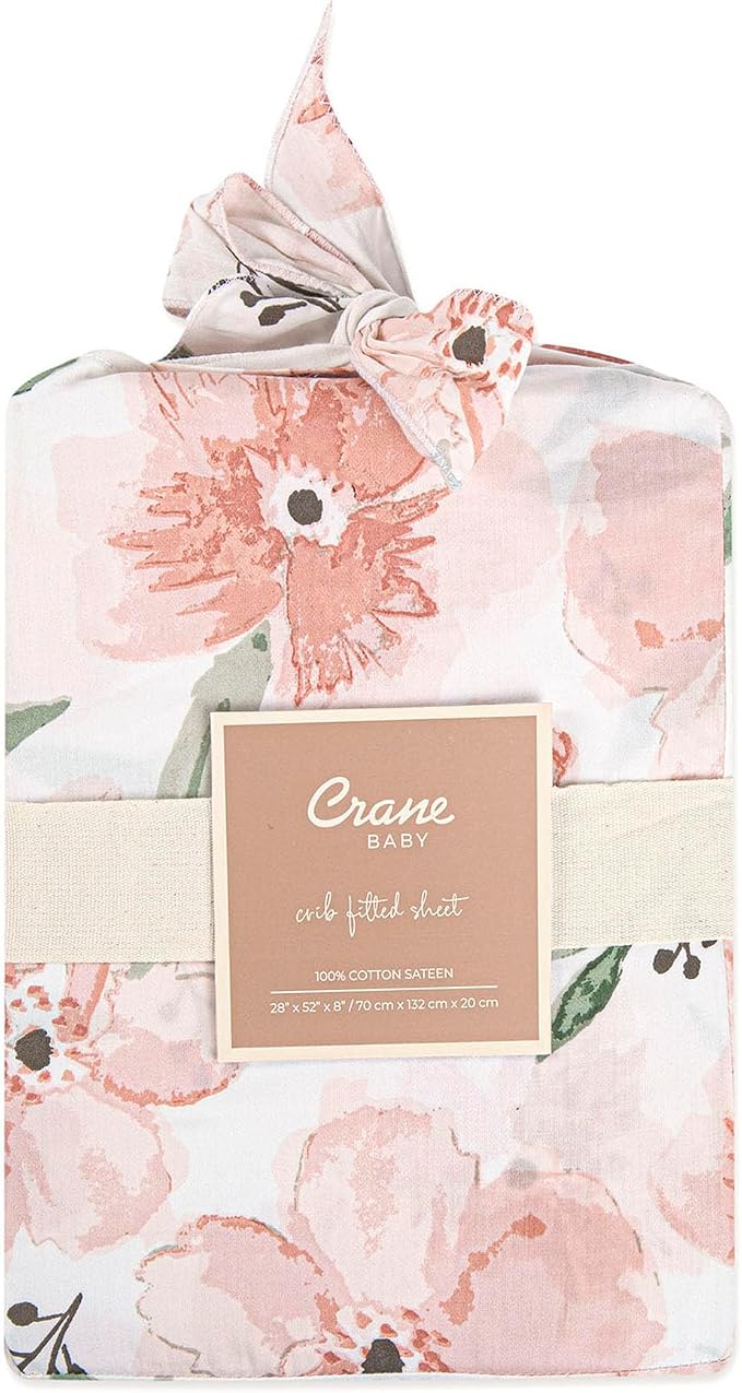 Crane Baby Floral Crib Sheets, 100% Cotton, Breathable Baby Bedding - Image 9