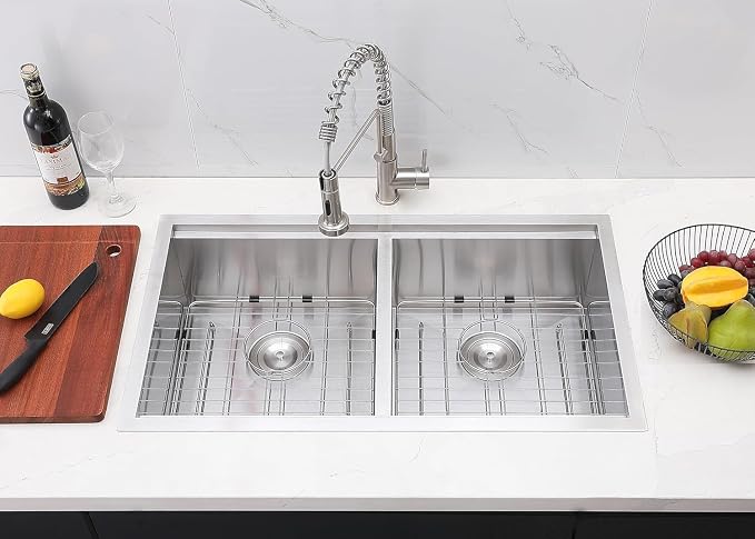 COMLLEN 33 Inch Double Bowl Undermount Kitchen Sink, 33x19 Inch Workstation 16 - Image 4