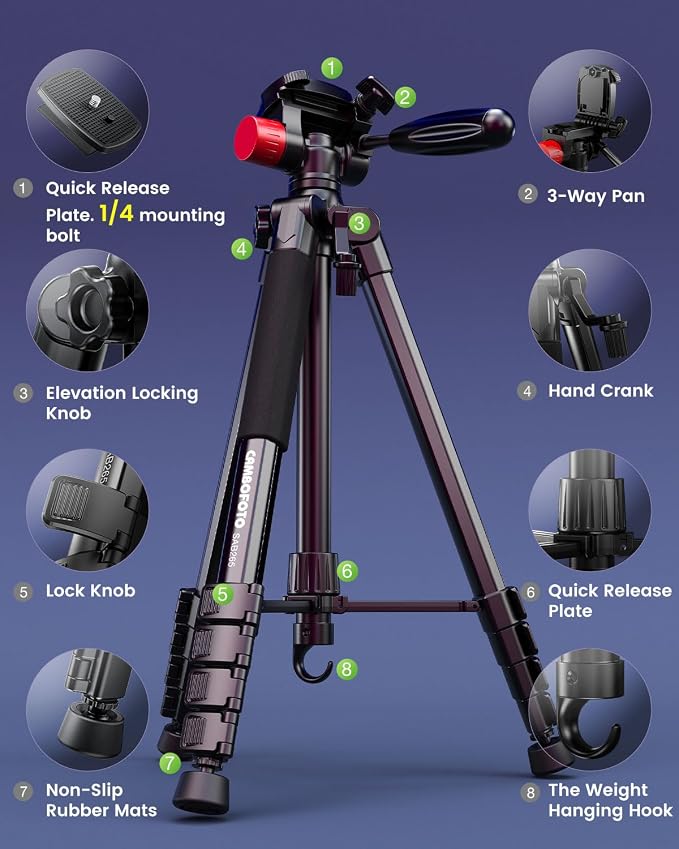 74"-Camera-Tripod, Porfessional Aluminum Heavy Duty Tripod Stand - Image 6