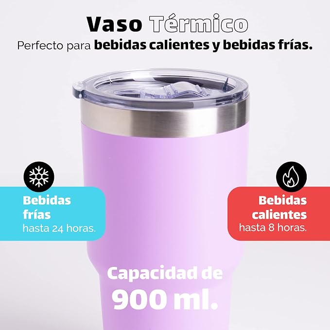 NORDAY | Tumbler with Lid - 30oz - Light Purple Insulated Tumbler - Stainless - Image 3
