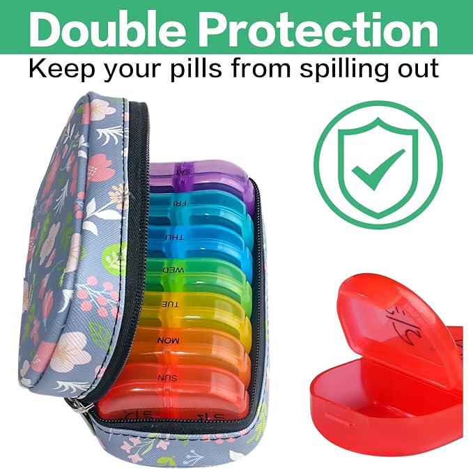 Serfeymi Weekly Travel Pill Organizer 2 Times A Day AM PM Upgraded Rainbow Pill - Image 5