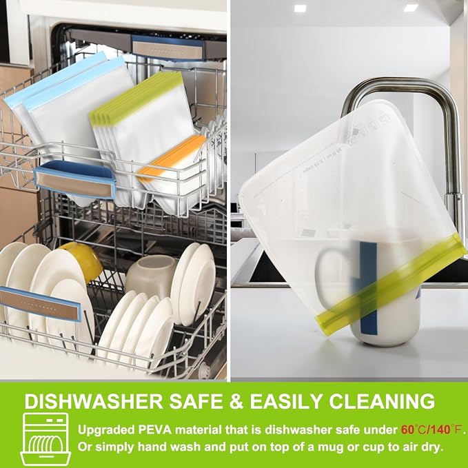 SPLF 12 Pack Dishwasher Safe Reusable Bags Silicone, Leakproof Reusable Freezer - Image 6