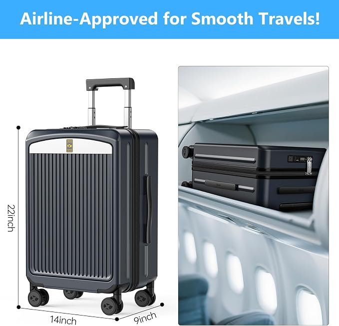 Carry on Luggage 22x14x9 Airline Approved, Durable PC Hardside Suitcase - Image 7