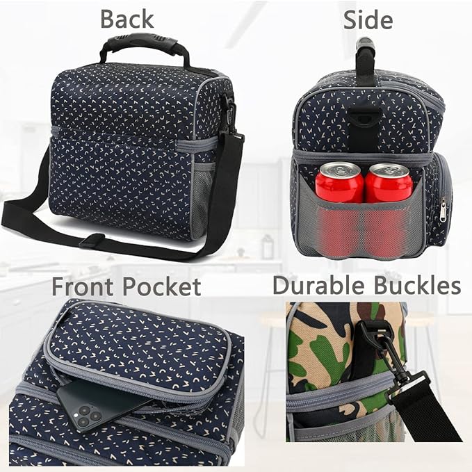 FlowFly Double Layer Cooler Insulated Lunch Bag Adult Lunch Box Large Tote Bag - Image 6