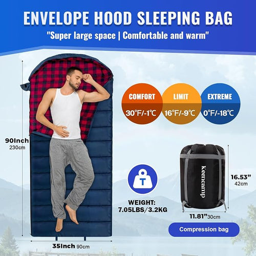 0 Degree Sleeping Bag Cotton Flannel Winter Cold Weather - Image 2