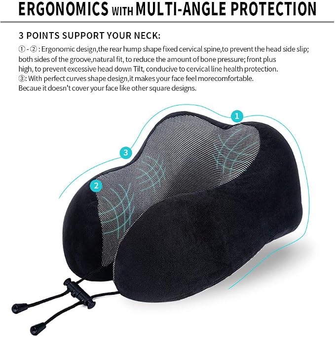 Travel Pillow, Best Memory Foam Neck Pillow Head Support Soft Pillow - Image 7