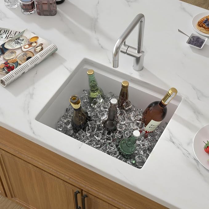 21 Inch White Granite Composite Bar Sink 21x18 Single Bowl Granite Composite - Image 5