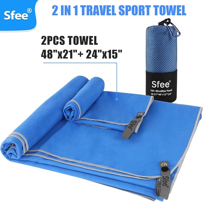Sfee 2 Pack Microfiber Travel Towel, Quick Dry Camping Towel Super Absorbent - Image 3