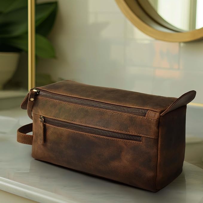 LEATHER VILLAGE Premium Leather Travel Toiletry Bag - Image 7