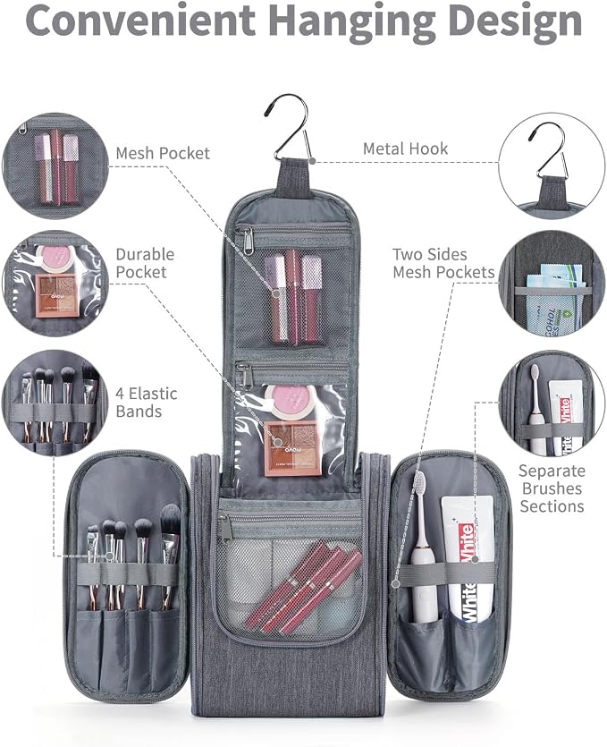 Narwey Small Hanging Toiletry Bag Women Travel Makeup Bag Organizer Toiletries - Image 3