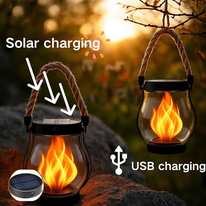 Solar Lantern Outdoor Lights, Flickering LED - Image 2