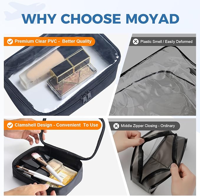 Moyad TSA Approved Clear Toiletry Bag, 2 Pack Quart Size 3-1-1 Liquids Pouch - Image 4