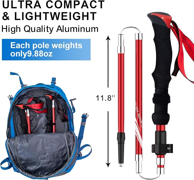 BISINNA Collapsible Trekking Hiking Poles- 2 Pack Folding Aluminum Walking - Image 3