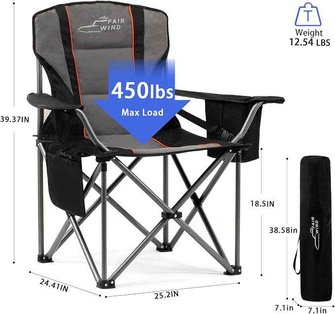 FAIR WIND 2 Pack Oversized Fully Padded Camping Chair - Image 2