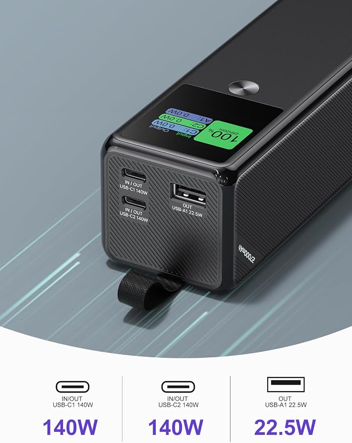 140W Power Bank, 27600mAh 3-Port PD3.1 Portable Charger Power Bank/ Portable - Image 6