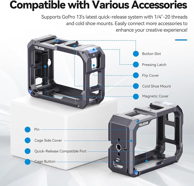 TELESIN Upgraded Aluminum Alloy Cage Frame Housing - Image 8