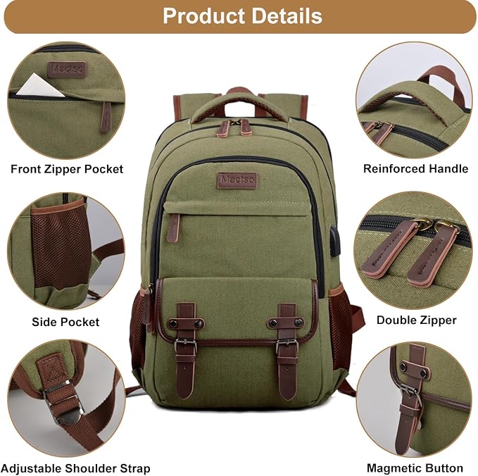Mactso Canvas Travel Laptop Backpack - Image 6