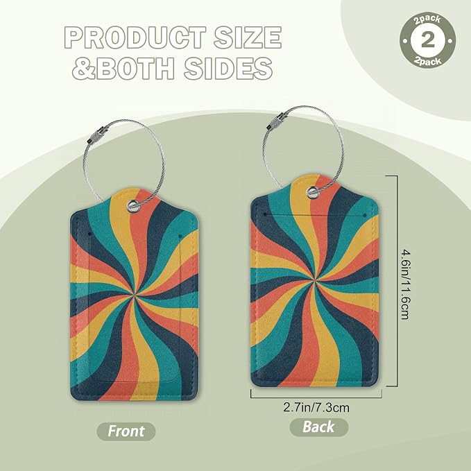 2 Pcs 70s Retro Wavy Luggage Tags, Cruise Vintage Twisted Ray Luggage Tag - Image 2