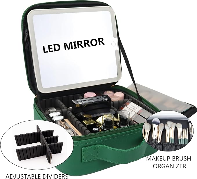 Travel Makeup Bag with LED Mirror Travel Makeup Organizer with 3 Lighted - Image 8
